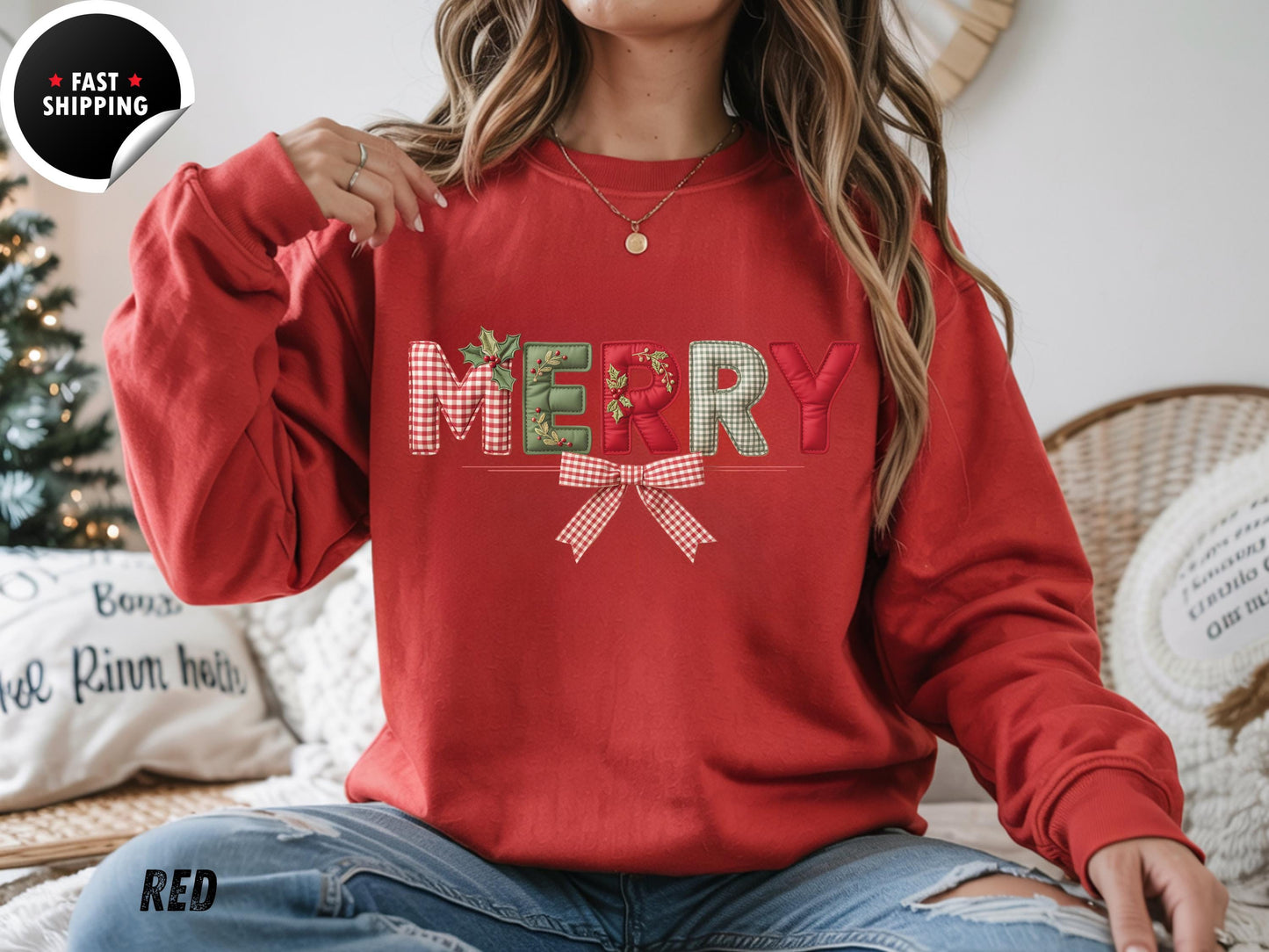 Merry Christmas Sweatshirt: Soft Cotton Blend Holiday Party Sweater