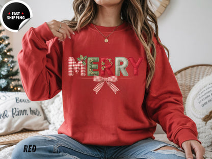 Merry Christmas Sweatshirt: Soft Cotton Blend Holiday Party Sweater