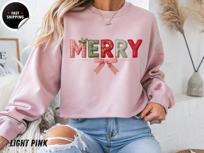 Merry Christmas Sweatshirt: Soft Cotton Blend Holiday Party Sweater