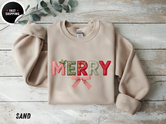 Merry Christmas Sweatshirt: Soft Cotton Blend Holiday Party Sweater