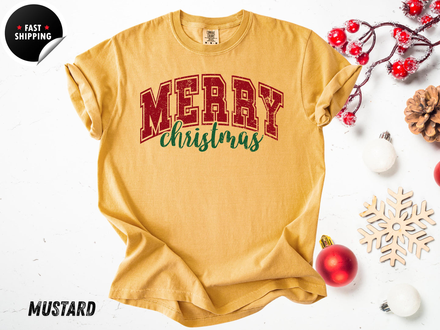Comfort Colors Retro Christmas Shirt: Oversized Holiday Tee