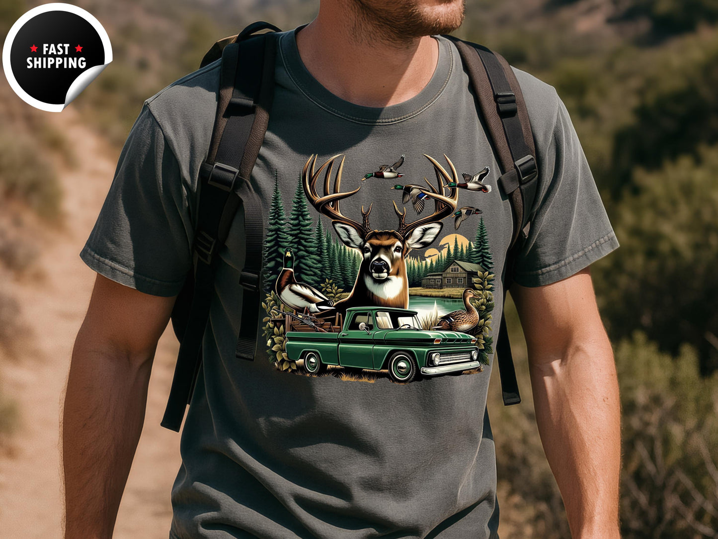 Deer Hunting Graphic Tee: Rustic Cabin Outdoorsman Shirt