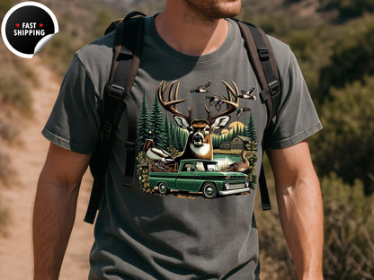 Deer Hunting Graphic Tee: Rustic Cabin Outdoorsman Shirt