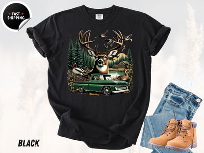 Deer Hunting Graphic Tee: Rustic Cabin Outdoorsman Shirt