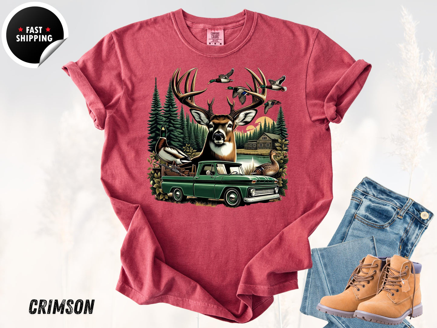 Deer Hunting Graphic Tee: Rustic Cabin Outdoorsman Shirt