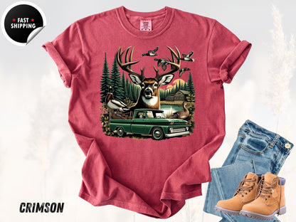 Deer Hunting Graphic Tee: Rustic Cabin Outdoorsman Shirt