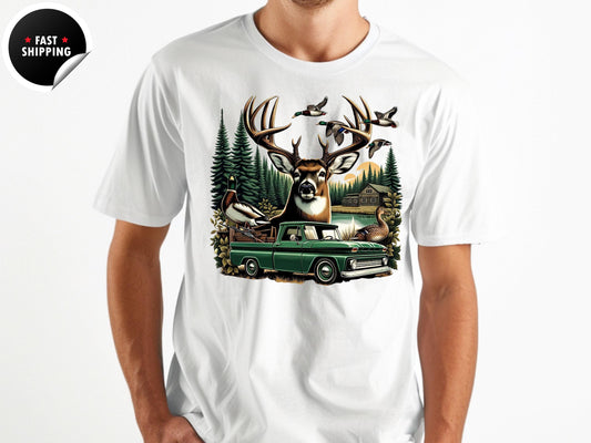 Deer Hunting Graphic Tee: Rustic Cabin Outdoorsman Shirt