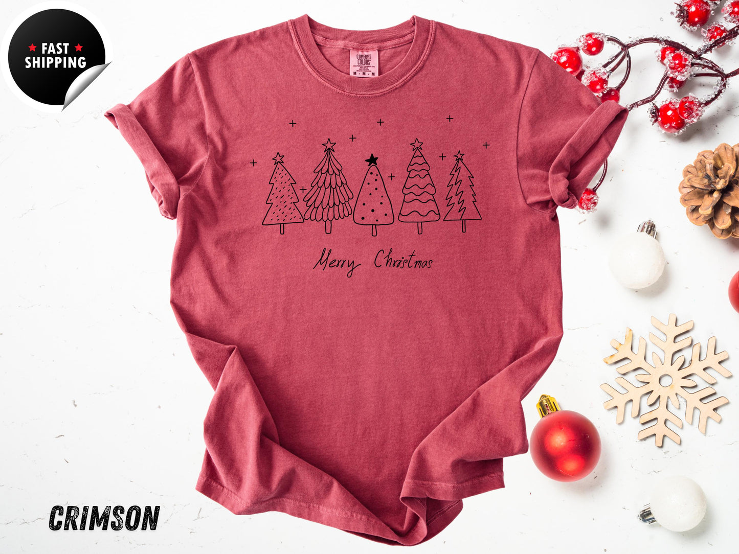Minimalist Christmas Tree Shirt: Retro Holiday Tee - Comfort Colors