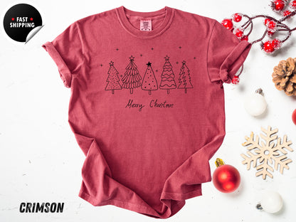 Minimalist Christmas Tree Shirt: Retro Holiday Tee - Comfort Colors