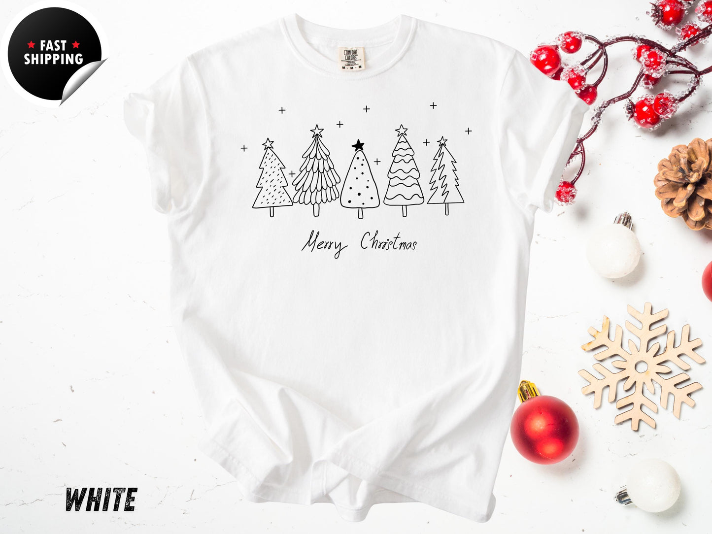 Minimalist Christmas Tree Shirt: Retro Holiday Tee - Comfort Colors