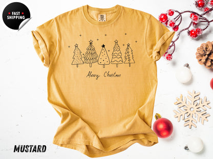 Minimalist Christmas Tree Shirt: Retro Holiday Tee - Comfort Colors