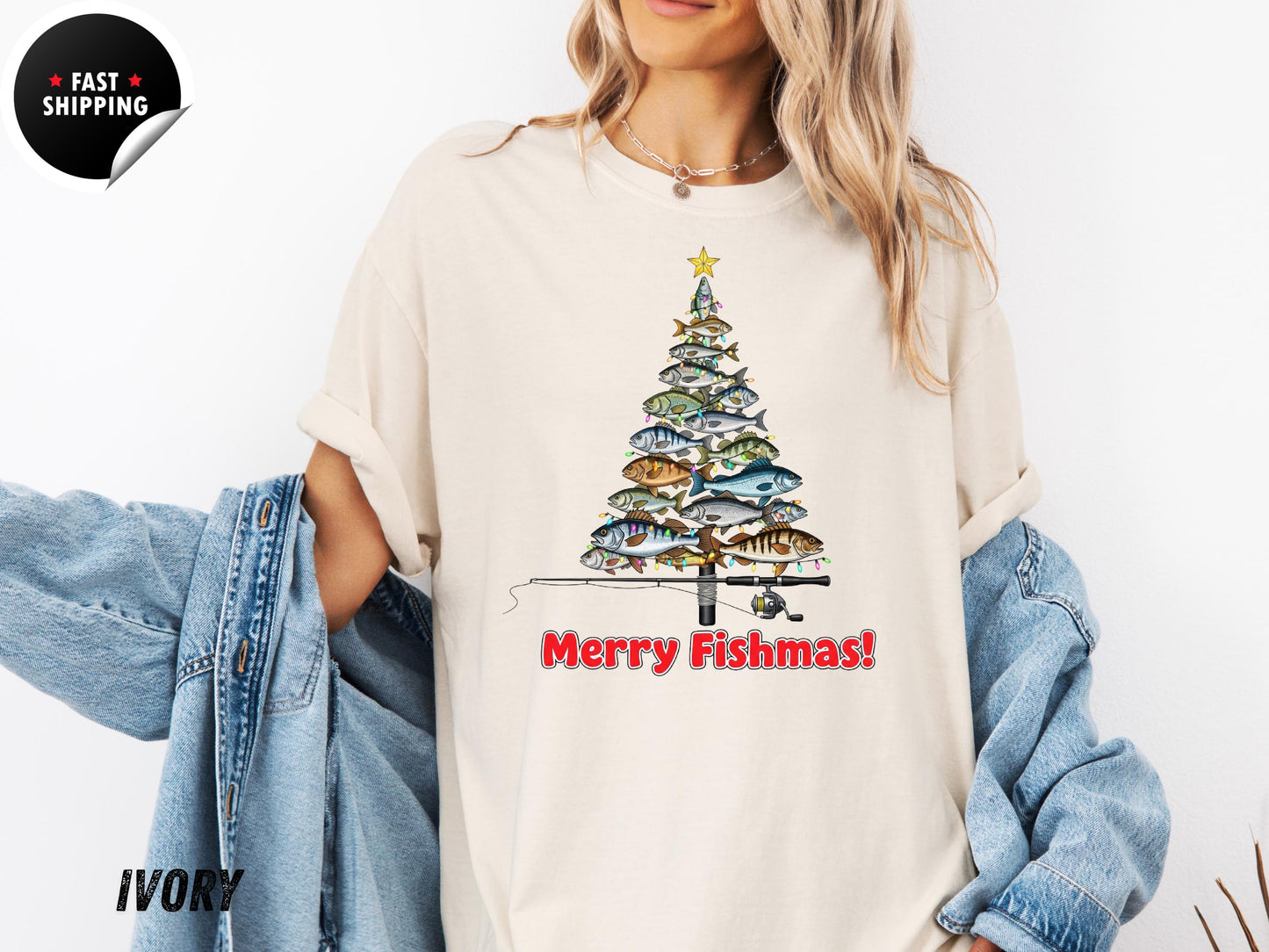 Merry Fishmas Shirt, Funny Fishing Christmas T-Shirt, Fisherman Holiday Tee, Xmas Gift for Men Women Who Love Fishing