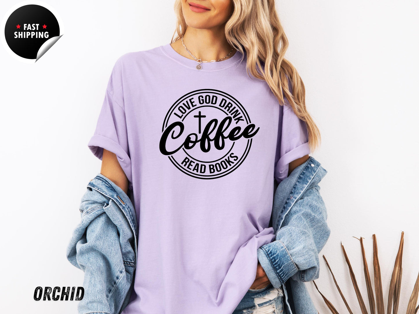 Love God Drink Coffee Read Books Shirt, Christian Book Lover Gift Tee for Coffee Drinkers and Readers, Reading Month Shirt