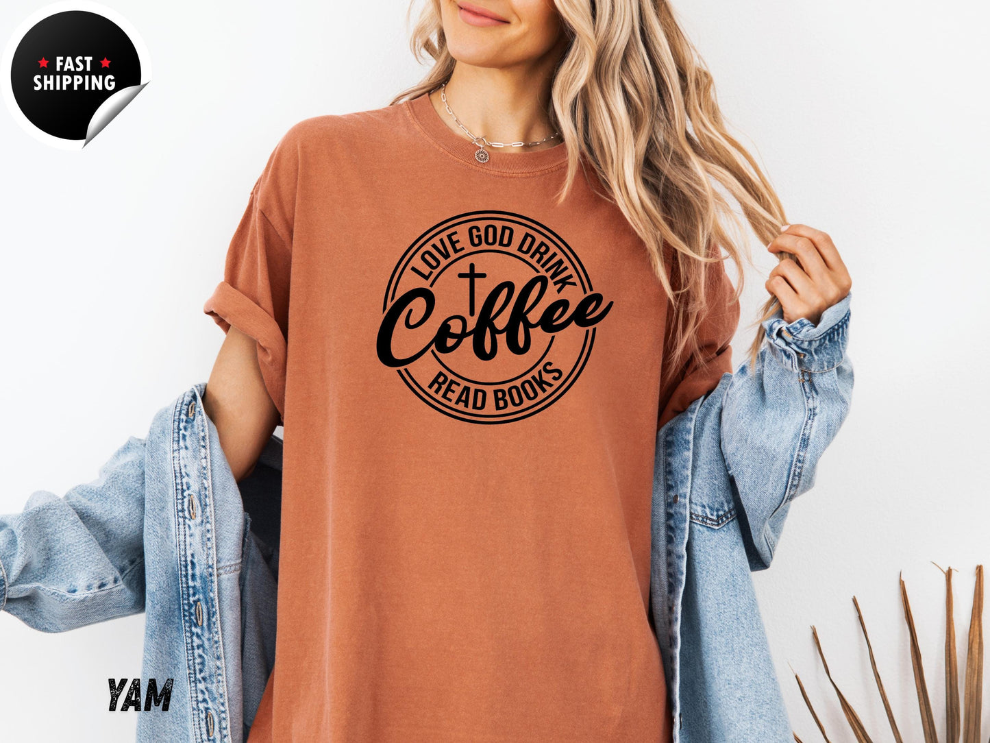 Love God Drink Coffee Read Books Shirt, Christian Book Lover Gift Tee for Coffee Drinkers and Readers, Reading Month Shirt
