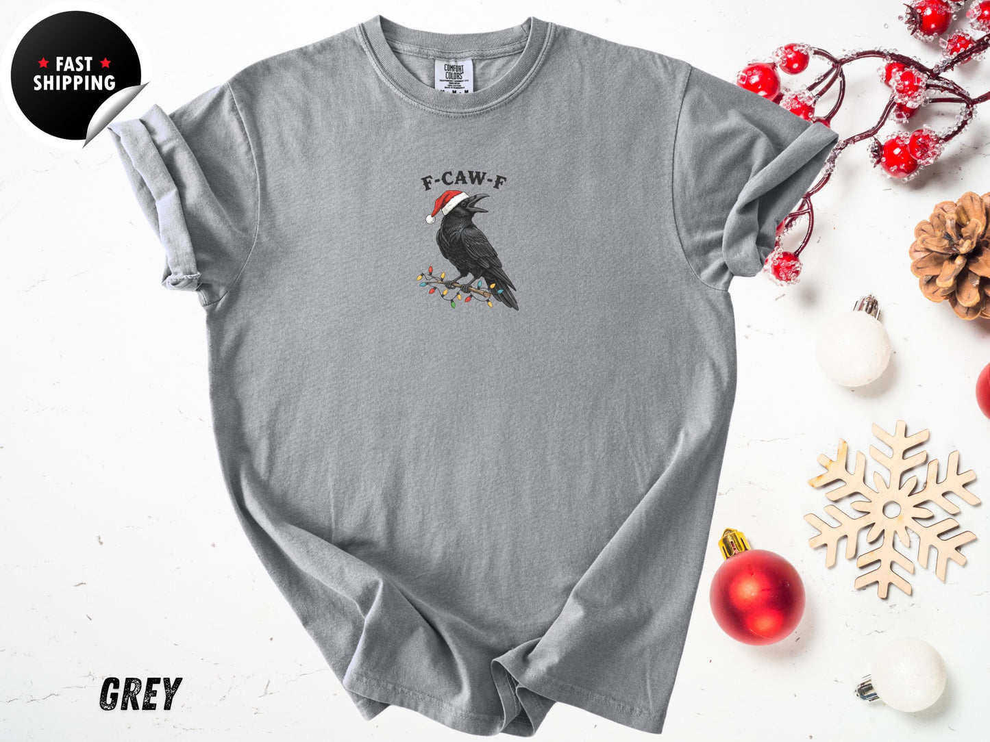 Raven Crow T-shirt, F - Caw - F Christmas Comfort Colors Tee