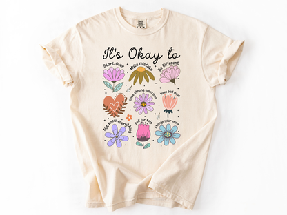 It’s Okay To Boho Flower Shirt | Comfort Colors Mental Health T-Shirt | Positive Affirmation Tee | Retro Floral Self Love Gift