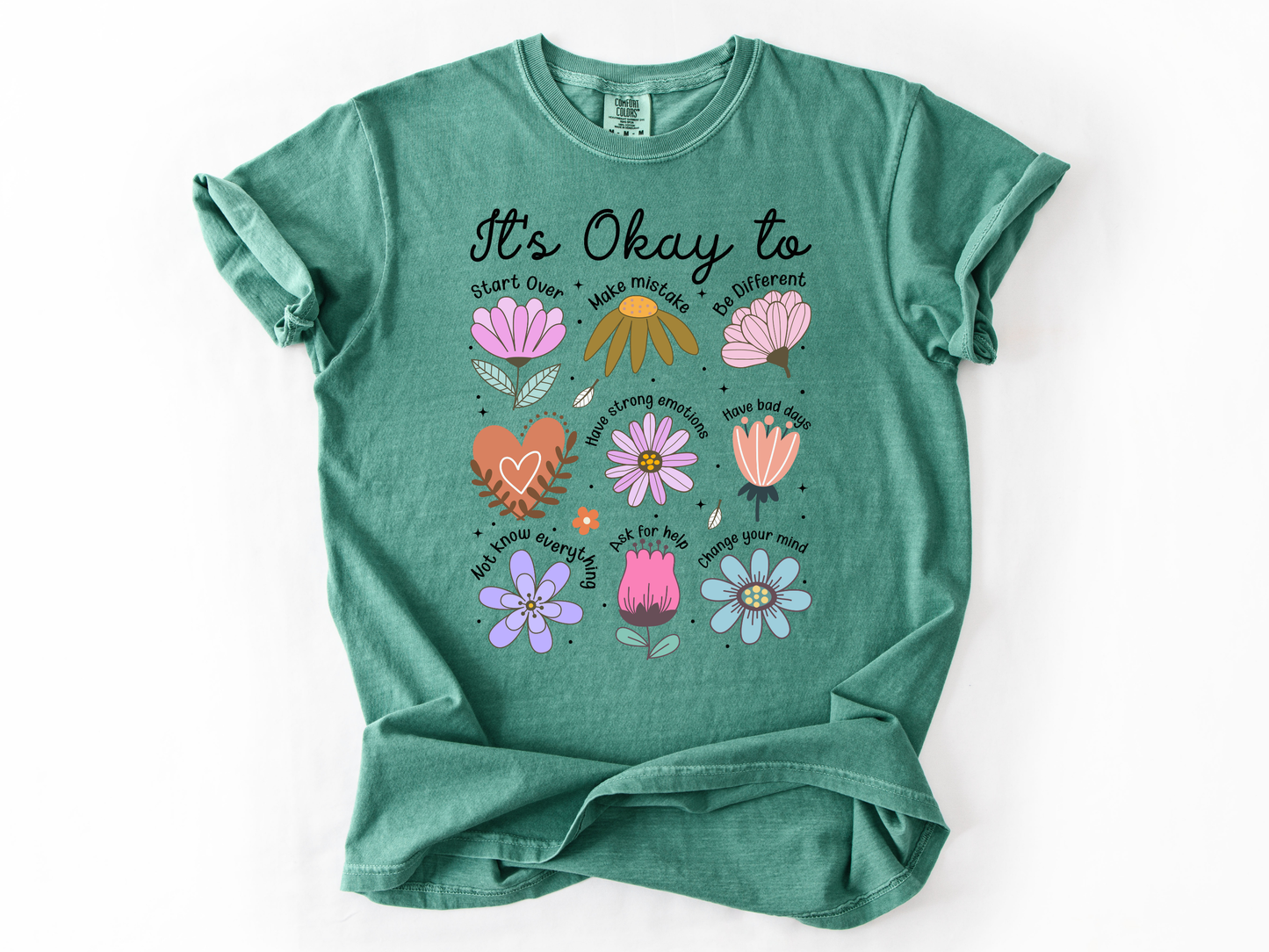 It’s Okay To Boho Flower Shirt | Comfort Colors Mental Health T-Shirt | Positive Affirmation Tee | Retro Floral Self Love Gift