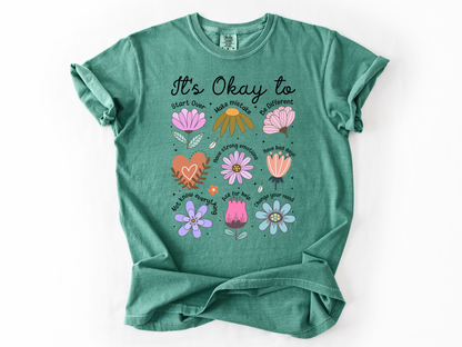 It’s Okay To Boho Flower Shirt | Comfort Colors Mental Health T-Shirt | Positive Affirmation Tee | Retro Floral Self Love Gift