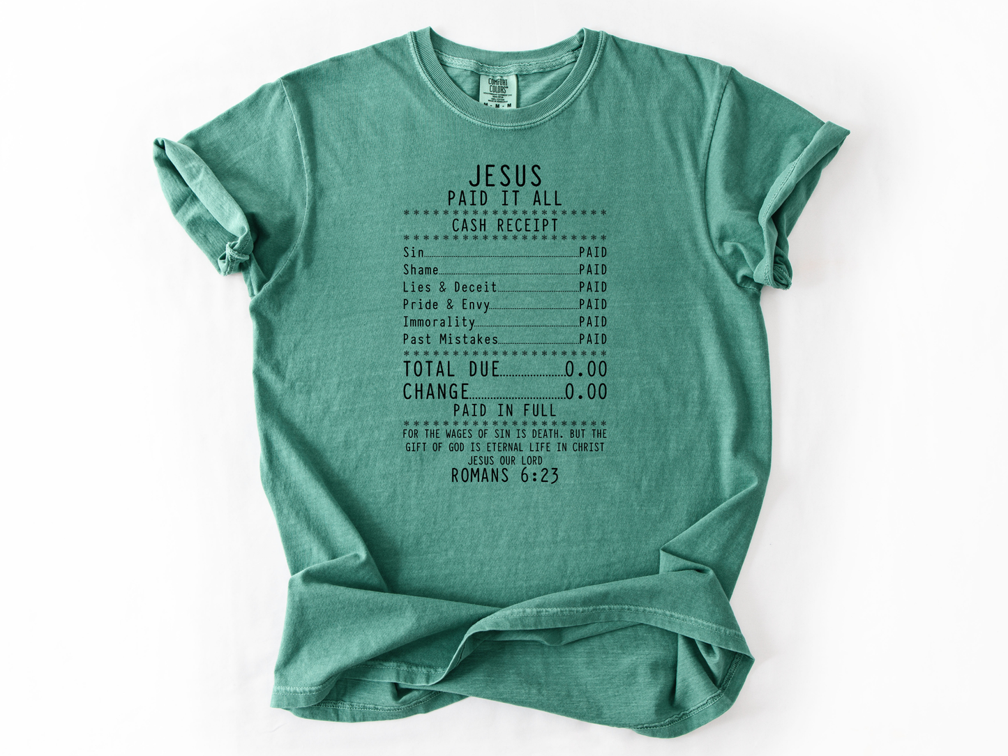 Jesus Paid It All Shirt, Romans 6:23 Bible Verse Tee, Faith Receipt Christian Shirt, Gospel Design, Church & Youth Group Gift, Salvation T-Shirt