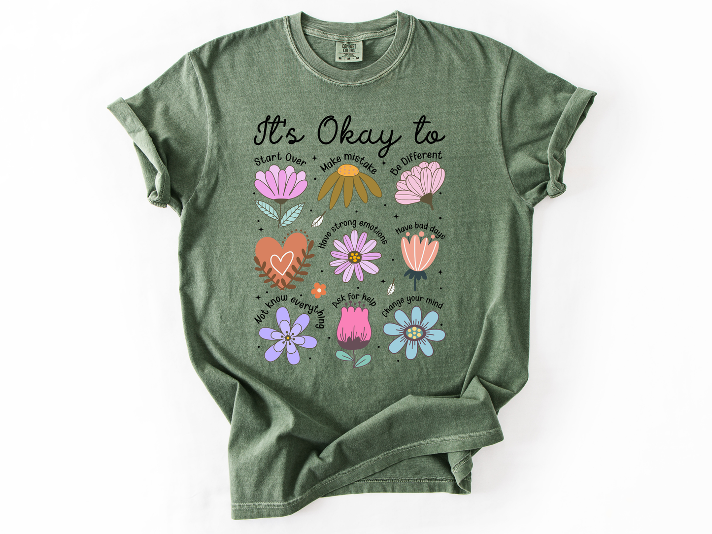 It’s Okay To Boho Flower Shirt | Comfort Colors Mental Health T-Shirt | Positive Affirmation Tee | Retro Floral Self Love Gift