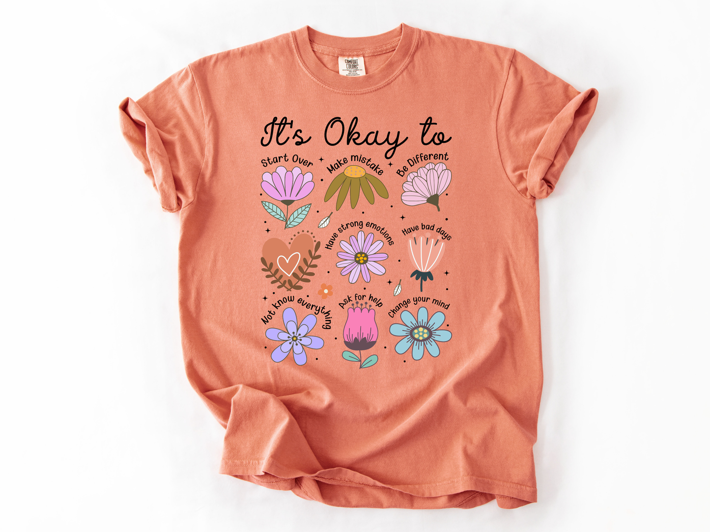 It’s Okay To Boho Flower Shirt | Comfort Colors Mental Health T-Shirt | Positive Affirmation Tee | Retro Floral Self Love Gift