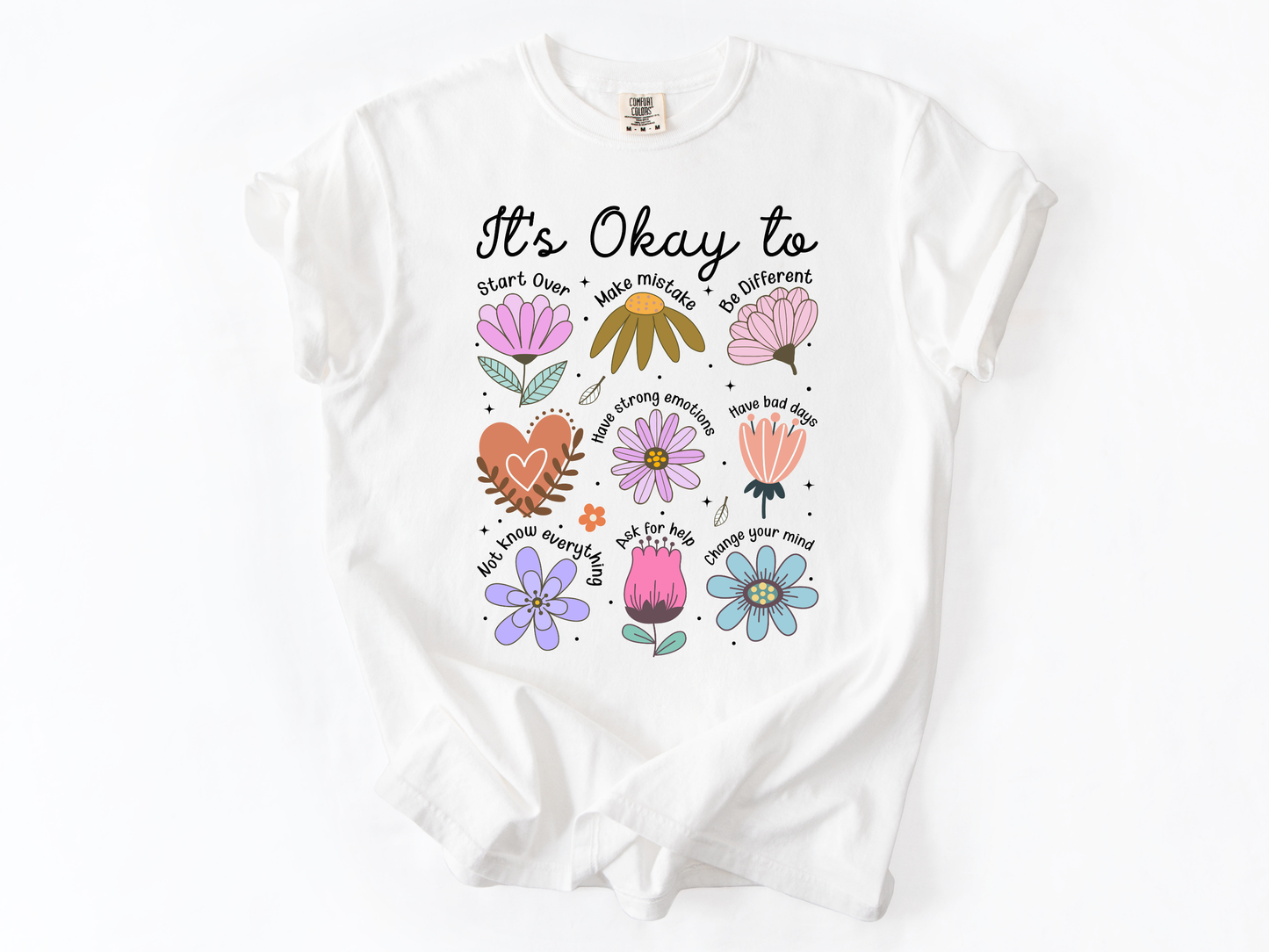 It’s Okay To Boho Flower Shirt | Comfort Colors Mental Health T-Shirt | Positive Affirmation Tee | Retro Floral Self Love Gift
