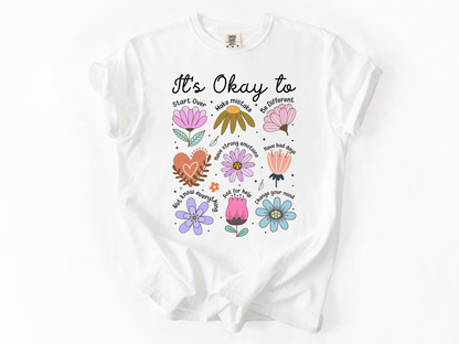 It’s Okay To Boho Flower Shirt | Comfort Colors Mental Health T-Shirt | Positive Affirmation Tee | Retro Floral Self Love Gift