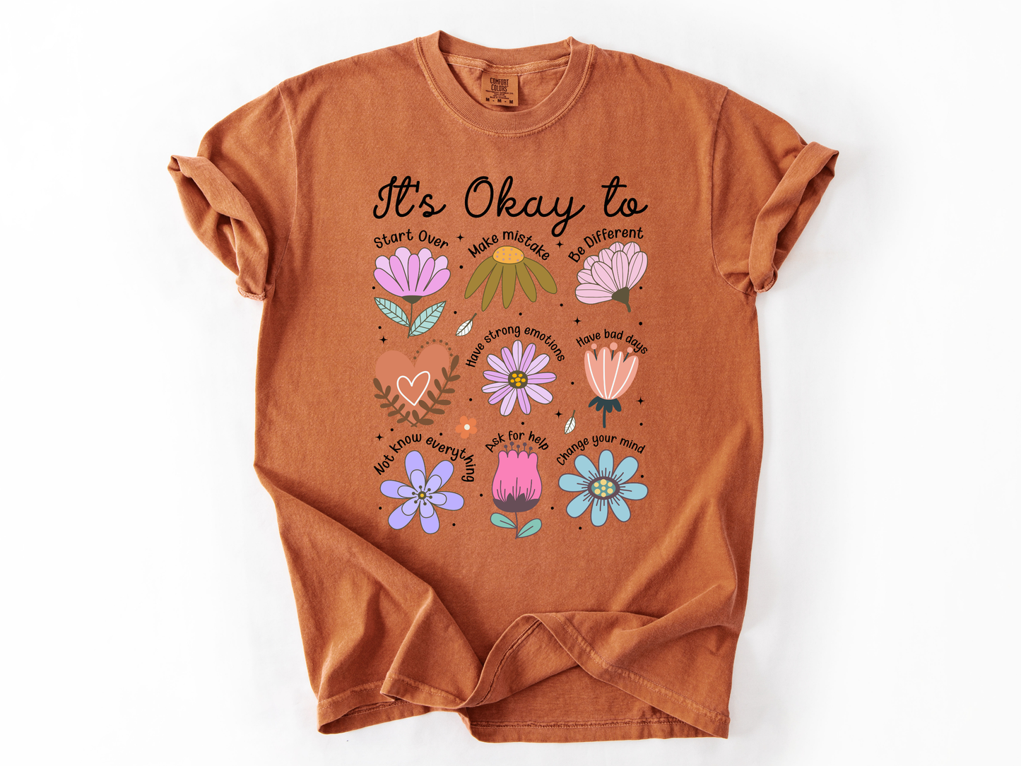 It’s Okay To Boho Flower Shirt | Comfort Colors Mental Health T-Shirt | Positive Affirmation Tee | Retro Floral Self Love Gift